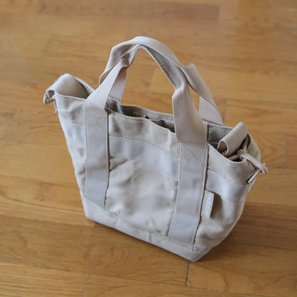 Adidas Mini Tote Bag Womens Beige Canvas Crossbody Y2K Vintage Sport OS